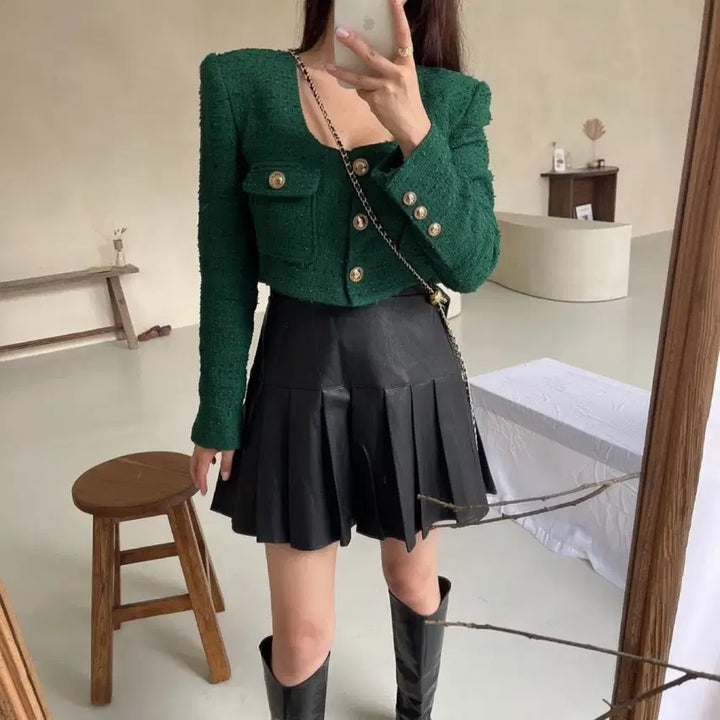 [BUNJANG] Tweed Crop Gold Button Jacket / 트위드 크롭 금장자켓 새상품