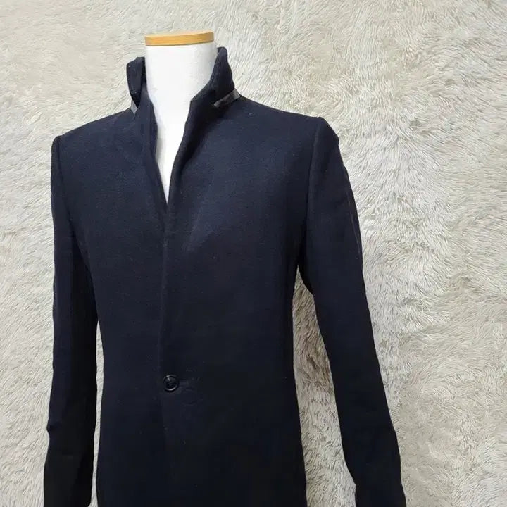 [BUNJANG] System Homme Leather-Accented Wool Coat / 시스템옴므 정품 양가죽배색 남자 추동초겨울용 남성 정장모직코트자켓90