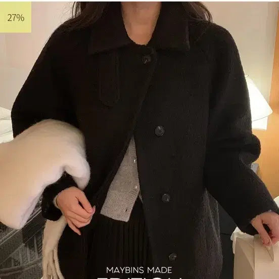 [BUNJANG] Maybeans Standard Black Half Coat / 메이빈스 스탠다드 블랙 하프 코트