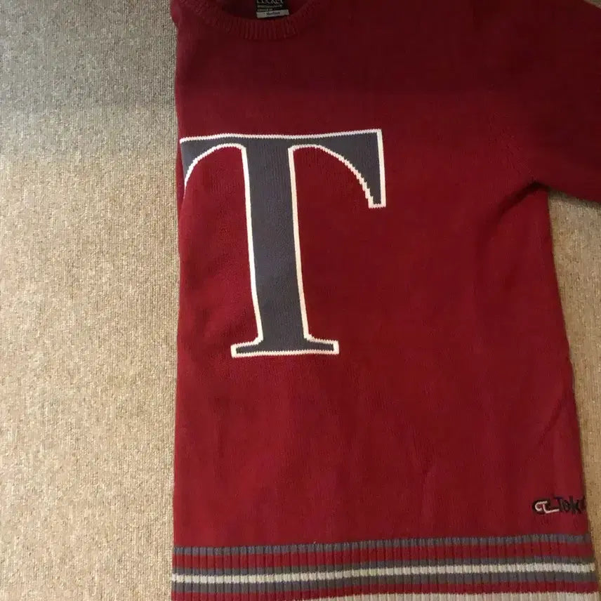 [BUNJANG] Teket T Logo Loose Fit Knit Red / 테켓 T 로고 루즈핏 니트 레드