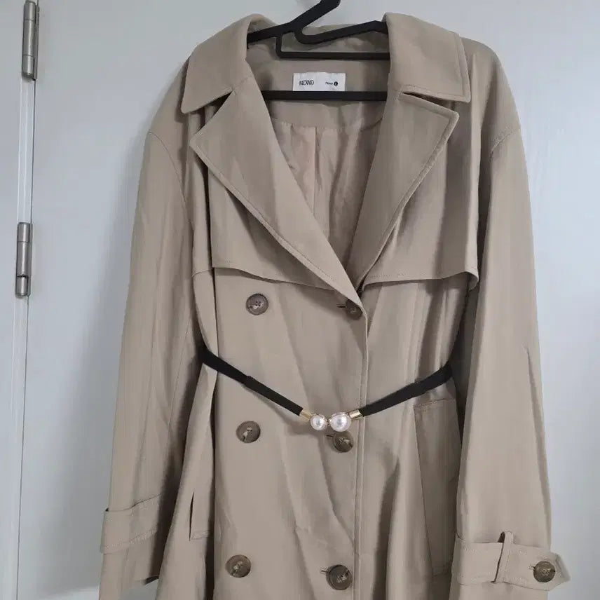 [BUNJANG] Beige Trench Coat with Pearl Belt Set / 베이지 트렌치코트 + 진주 벨트 세트