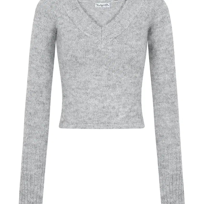 [BUNJANG] Pale Jade V-Neck Wool Crop Knit Top / 페일제이드 V-Neck Wool Crop Knit T