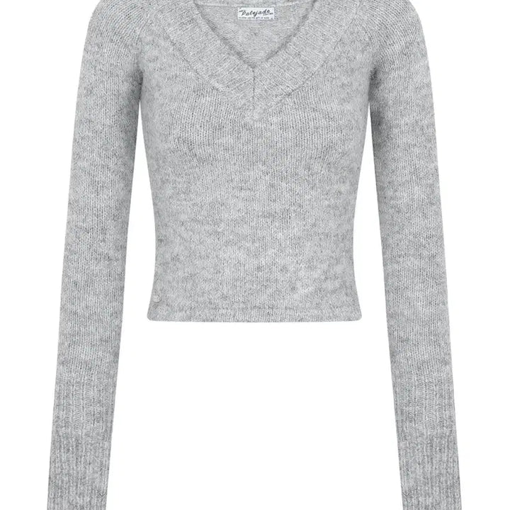 [BUNJANG] Pale Jade V-Neck Wool Crop Knit Top / 페일제이드 V-Neck Wool Crop Knit T