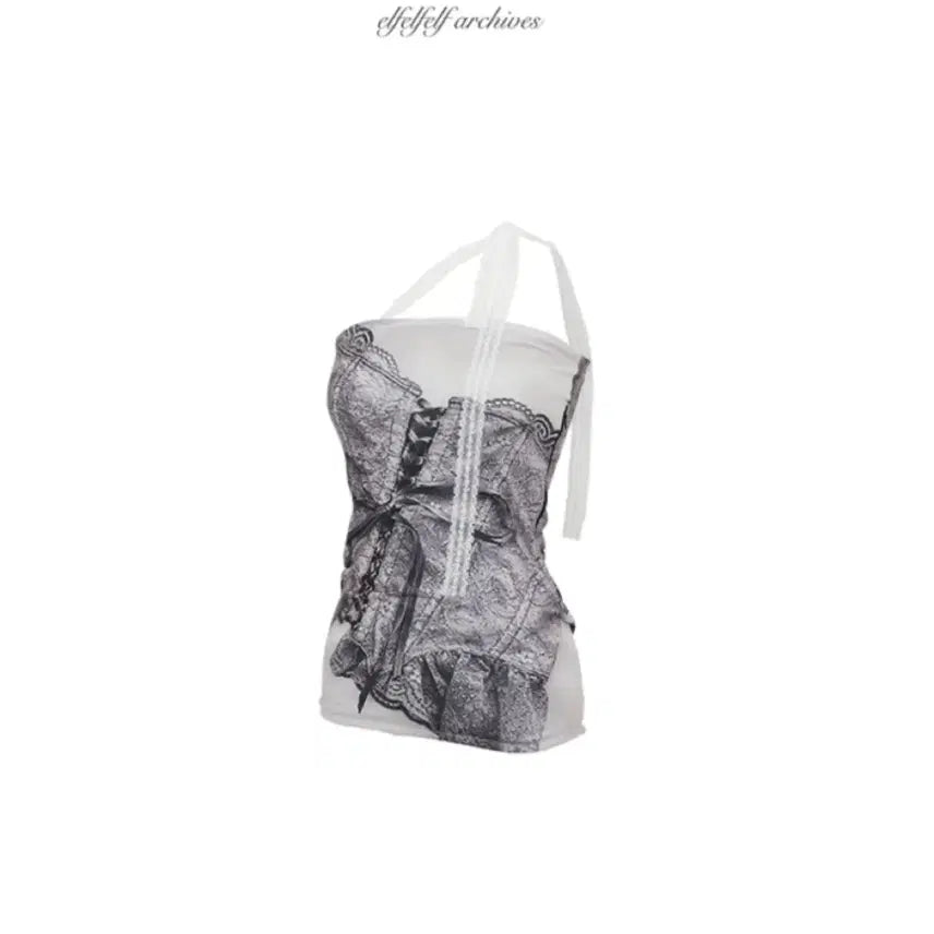 [BUNJANG] Elf Elf Elf Archives Bustier Printed Top / 엘프엘프엘프 아카이브스 뷔스티에 프린티드 탑