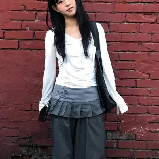 [BUNJANG] Latizen L14 Pleated Wrap Wide Skirt Pants / 라티젠 L14 플리츠 랩 와이드 스커트 팬츠