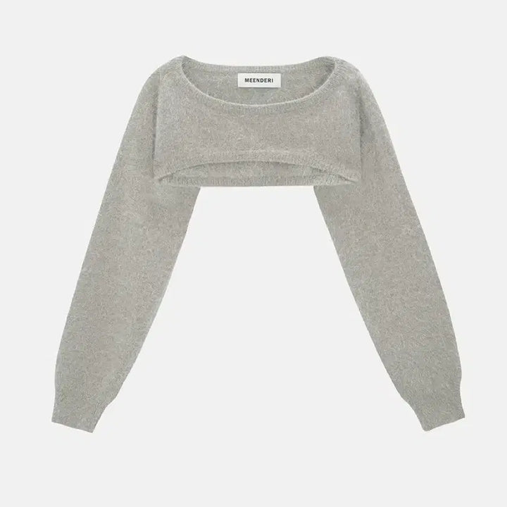 [BUNJANG] Meenderi Beige Angora Top Knit Bolero / 민더리 베이지 앙고라 탑 니트 볼레로