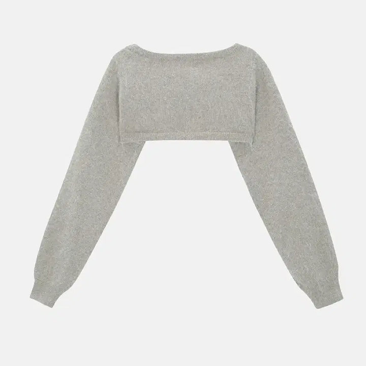 [BUNJANG] Meenderi Beige Angora Top Knit Bolero / 민더리 베이지 앙고라 탑 니트 볼레로