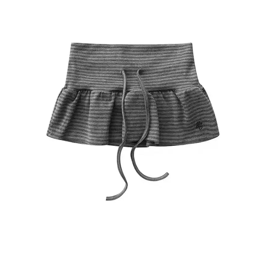 [BUNJANG] Striped Mini Skirt / 회색 줄무늬 끈 미니스커트 / 데일리 캐주얼 유니크 빈티지 y2k