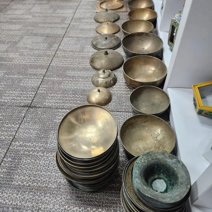 [BUNJANG] Chinese Antique Bronze Wine Cup Set / 황동 방자유기        방자 유기 잔잔대