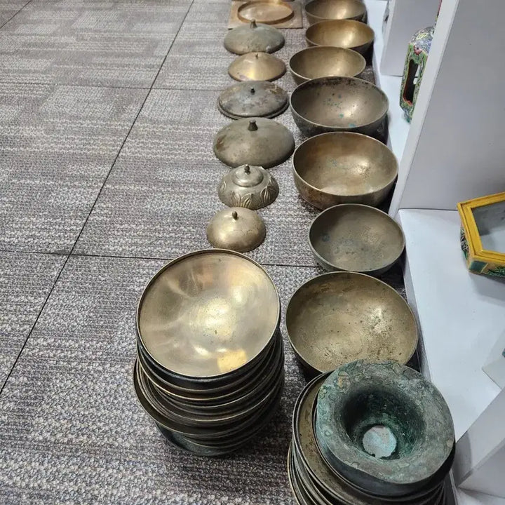 [BUNJANG] Chinese Antique Bronze Wine Cup Set / 황동 방자유기        방자 유기 잔잔대