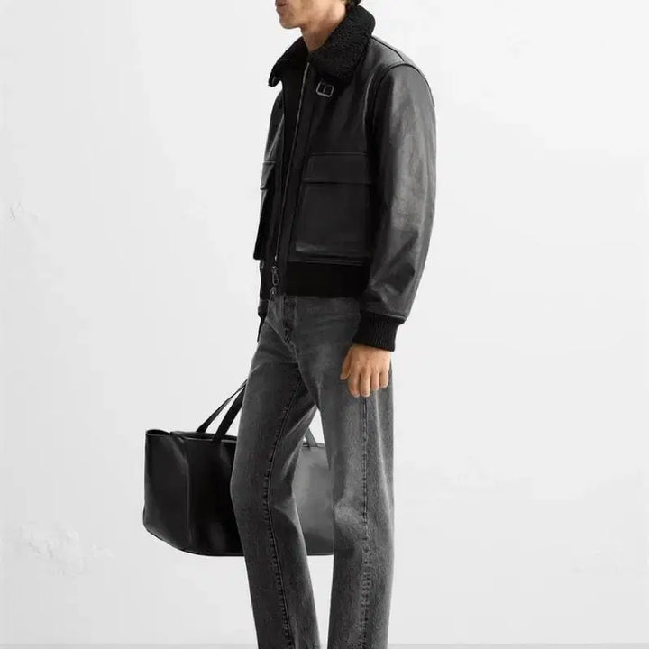 [BUNJANG] ZARA Leather Aviator Jacket - L / 자라 레더 에비에이터 자켓 L사이즈 가죽 자켓