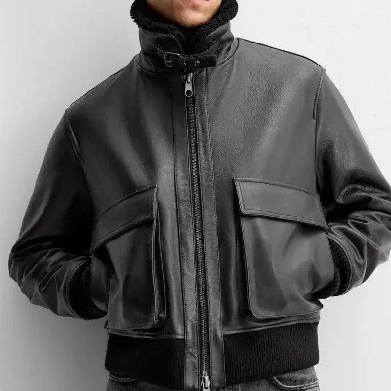 [BUNJANG] ZARA Leather Aviator Jacket - L / 자라 레더 에비에이터 자켓 L사이즈 가죽 자켓