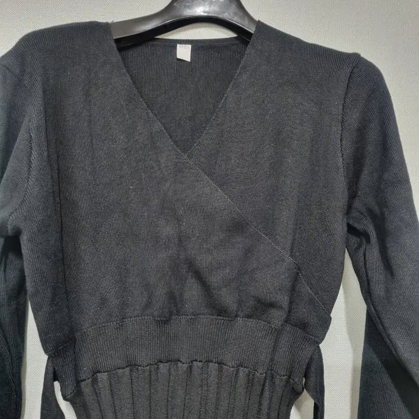 [BUNJANG] Black Knit Wrap Long Dress / 랩 스타일 니트 롱 원피스 블랙 55(스판좋음)찐검정사진빛들어감
