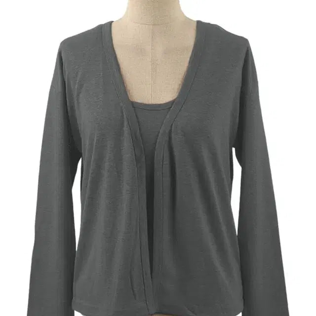 [BUNJANG] K125 Gray Sleeved Cardigan & Tank Top Set / K125 회색 슬리브 가디건 + 나시 세트