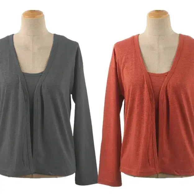 [BUNJANG] K125 Gray Sleeved Cardigan & Tank Top Set / K125 회색 슬리브 가디건 + 나시 세트