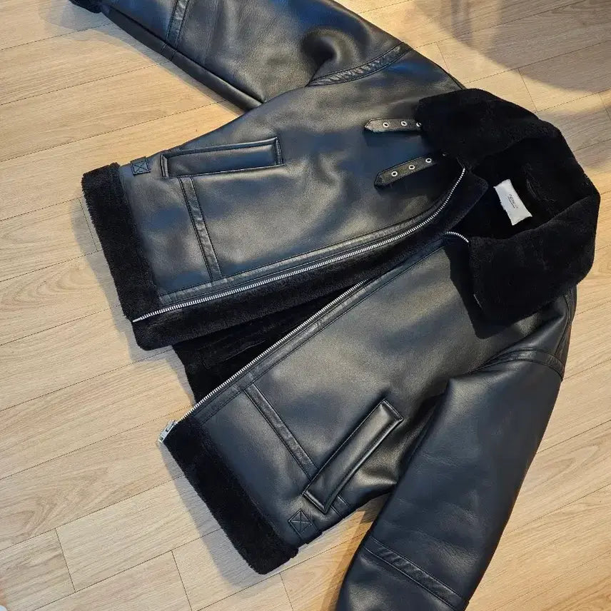 [BUNJANG] A-CCC Black Leather Mustang Jacket XL / 에이ccc블랙 가죽 무스탕 자켓 xl