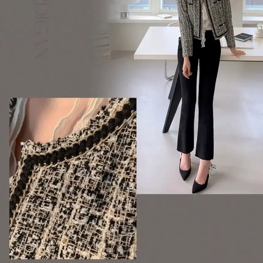 [BUNJANG] Attrangs Tweed Cardigan - Black / 아뜨랑스 트위드 가디건 블랙