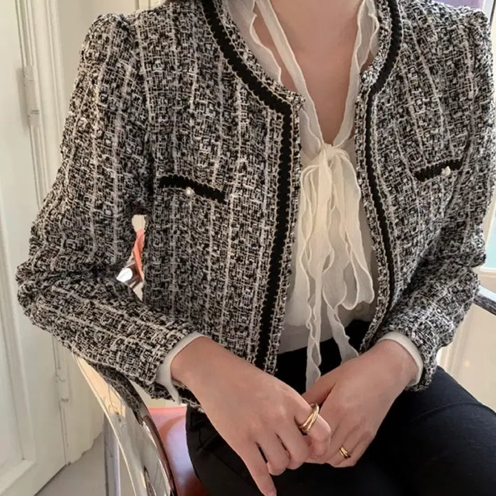 [BUNJANG] Attrangs Tweed Cardigan - Black / 아뜨랑스 트위드 가디건 블랙