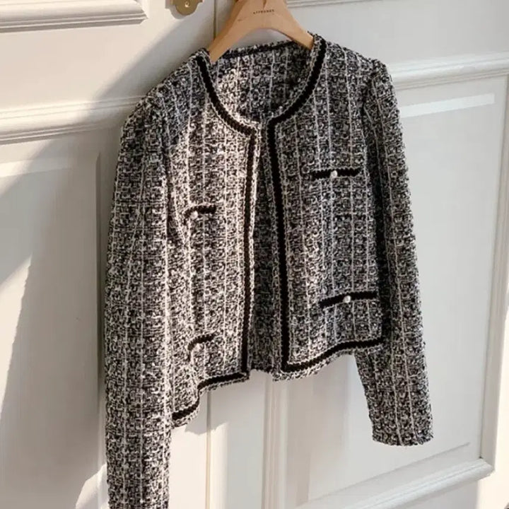 [BUNJANG] Attrangs Tweed Cardigan - Black / 아뜨랑스 트위드 가디건 블랙