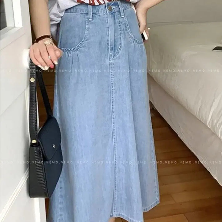 [BUNJANG] A-Line Denim Light Wash Long Skirt / 데님A라인 연청스커트 롱스커트 청치마