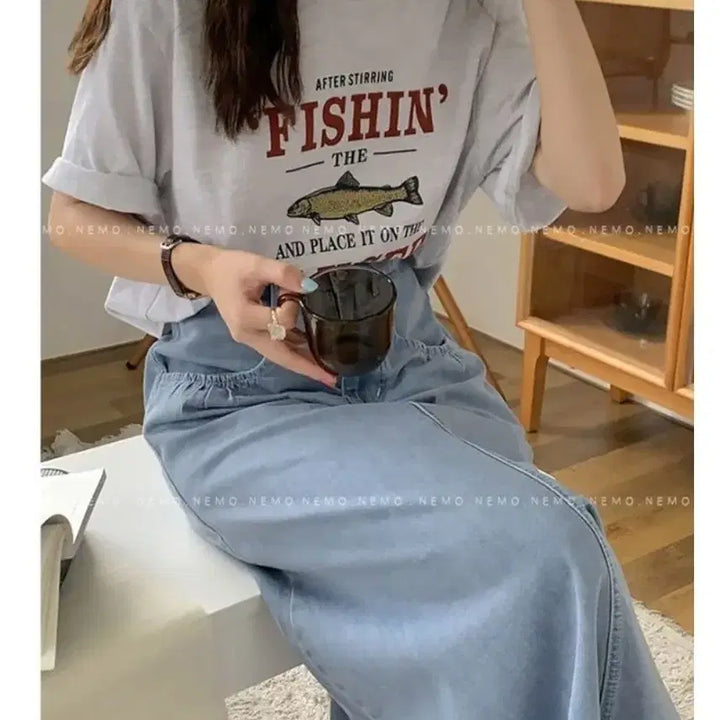 [BUNJANG] A-Line Denim Light Wash Long Skirt / 데님A라인 연청스커트 롱스커트 청치마