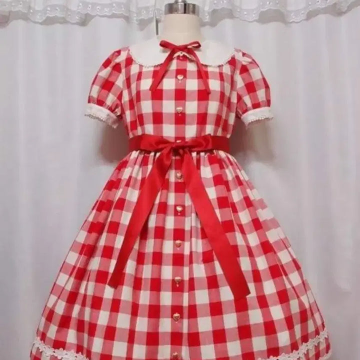 [BUNJANG] Merrybell Flower Gingham Navy Short Sleeve Blouse / 메리벨 플라워 깅엄 네이비 반팔