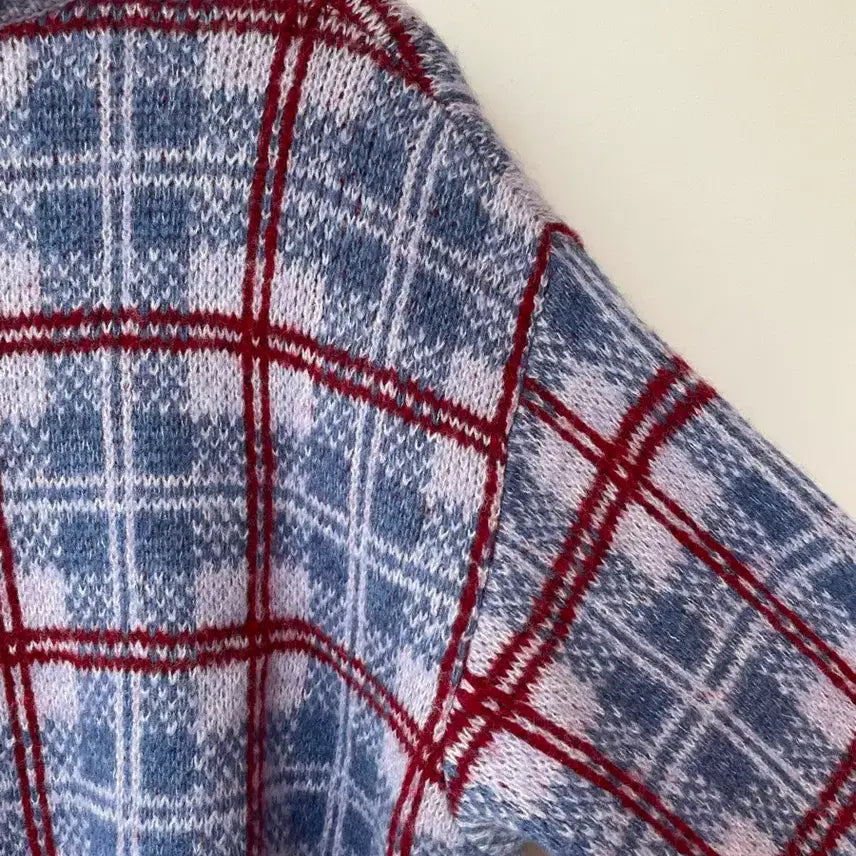 [BUNJANG] ZARA Jacquard Flower Check Pattern Knit Cardigan / 자라 자카드 플라워 체크 패턴 니트 가디건 S