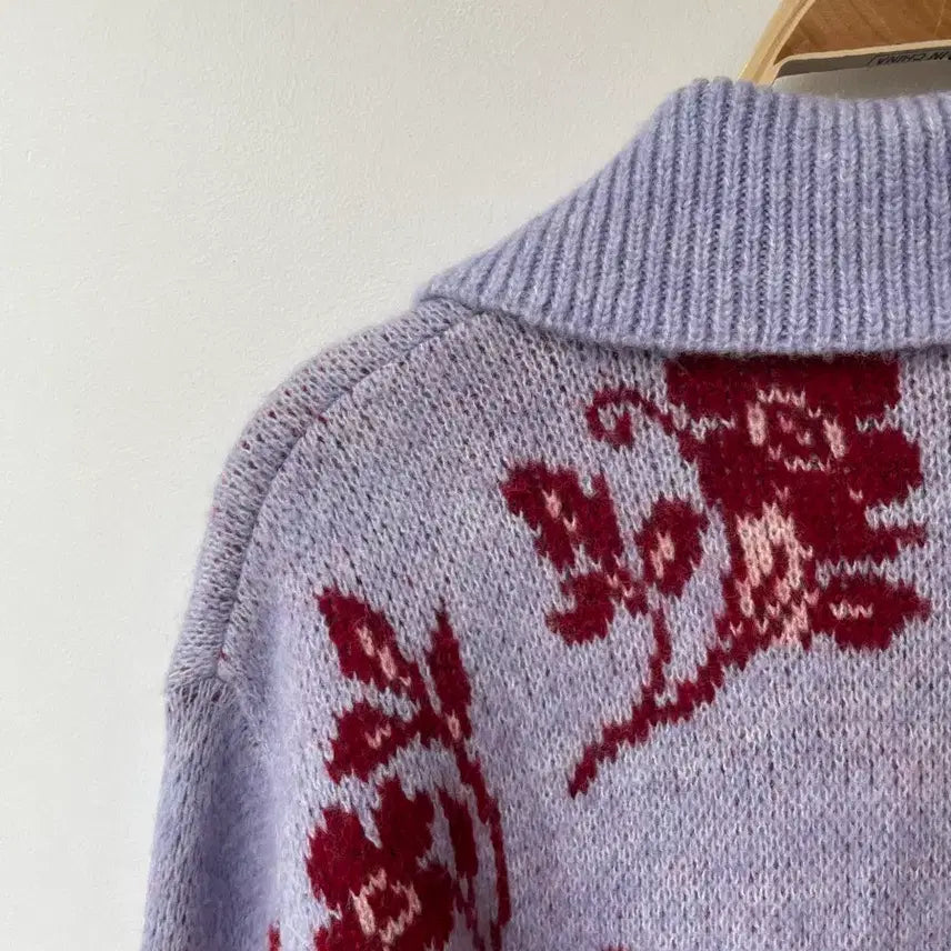 [BUNJANG] ZARA Jacquard Flower Check Pattern Knit Cardigan / 자라 자카드 플라워 체크 패턴 니트 가디건 S