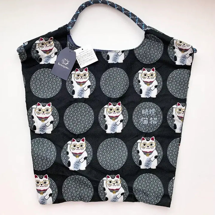 [BUNJANG] Kusuguru Cat Embroidery Eco-friendly Shopping Shoulder Bag / 일본 쿠수구루(kusuguru)안경 고양이 자수 숄더 장바구니 에코백