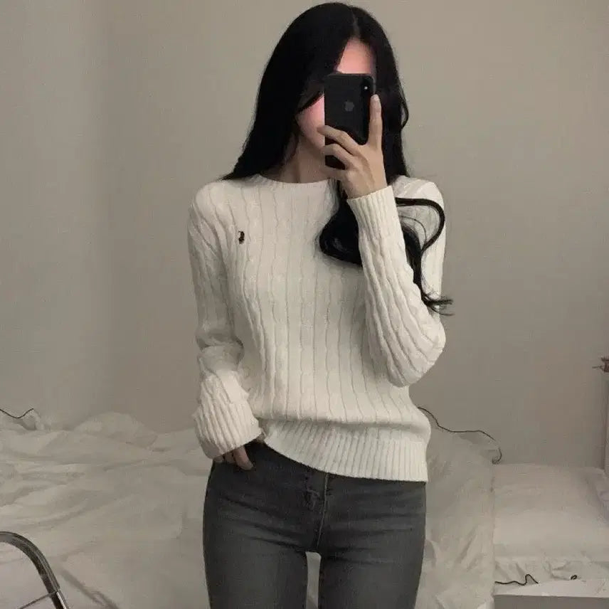 [BUNJANG] Polo Cable Knit Sweater - Women's XS / 폴로 케이블 니트 여성 xs사이즈