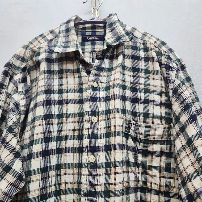 [BUNJANG] OLZEN Logo One Pocket Check Pattern Shirt / 올젠 로고 원포켓 체크패턴 셔츠 100(XL)