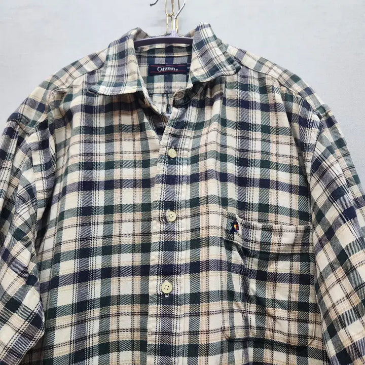 [BUNJANG] OLZEN Logo One Pocket Check Pattern Shirt / 올젠 로고 원포켓 체크패턴 셔츠 100(XL)