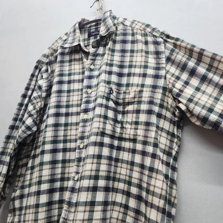 [BUNJANG] OLZEN Logo One Pocket Check Pattern Shirt / 올젠 로고 원포켓 체크패턴 셔츠 100(XL)