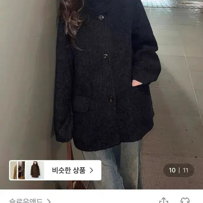 [BUNJANG] Slow and Made Boucle Half Coat - Navy / 슬로우앤드 made. 퍼스트 사이드포켓 부클 하프코트 네이비