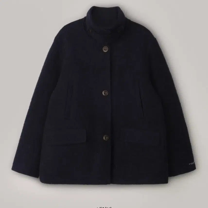 [BUNJANG] Slow and Made Boucle Half Coat - Navy / 슬로우앤드 made. 퍼스트 사이드포켓 부클 하프코트 네이비