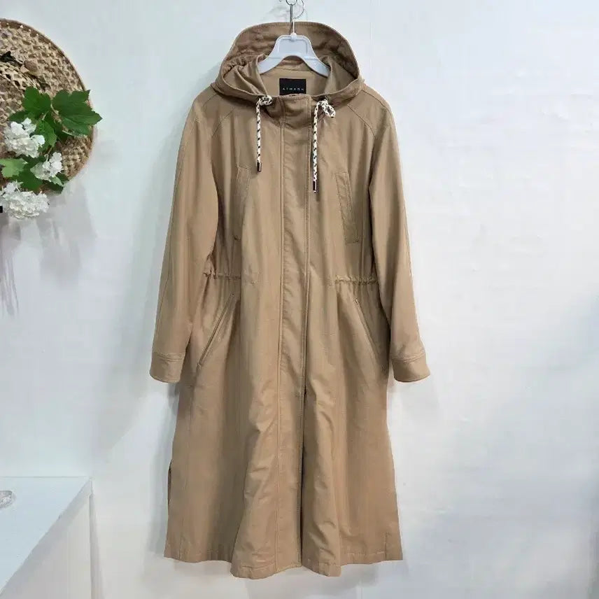 [BUNJANG] ATMARK Beige Hooded Long Coat / ATMARK 베이지 후드 롱 코트 95