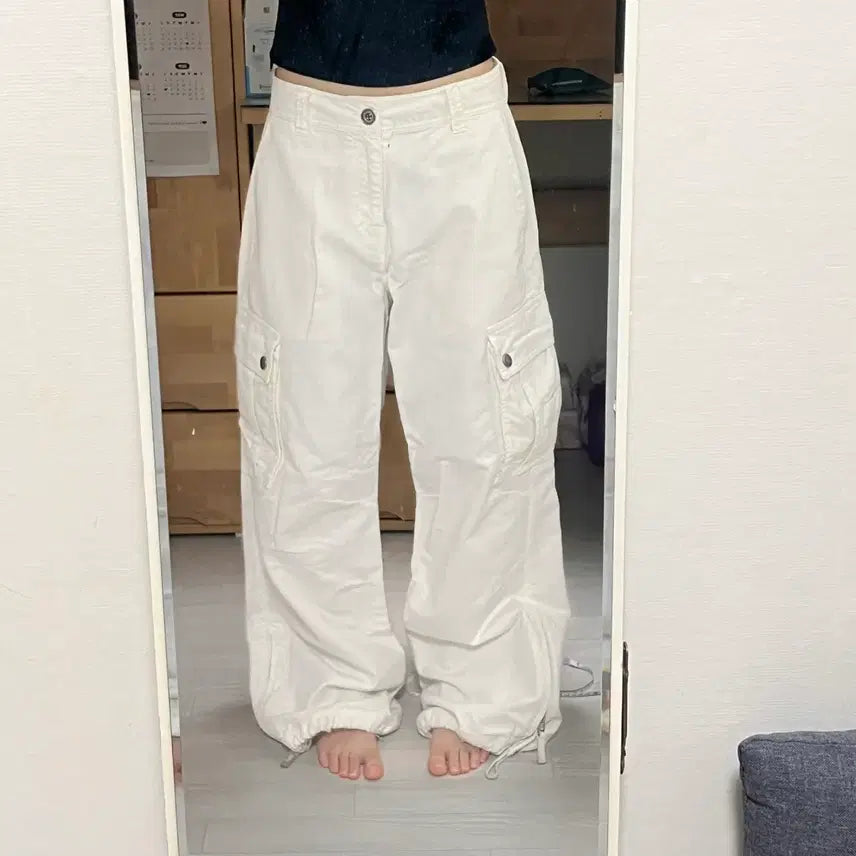 [BUNJANG] White Wide Cargo Pants / 화이트 와이드 카고팬츠 벌룬핏