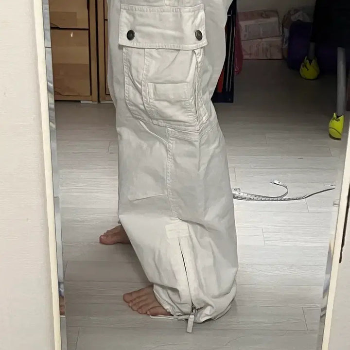 [BUNJANG] White Wide Cargo Pants / 화이트 와이드 카고팬츠 벌룬핏