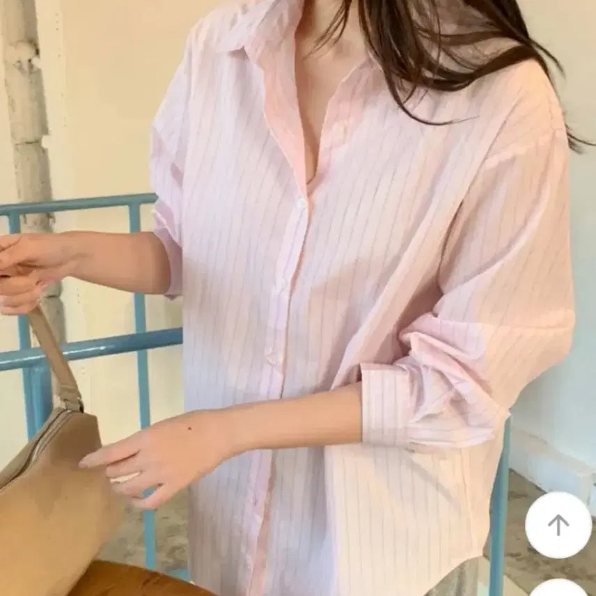[BUNJANG] Pink Striped Shirt / 핑크 스트라이프 셔츠