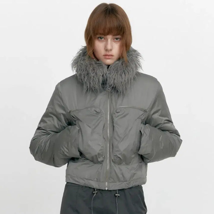 [BUNJANG] Studio Table Fur Bomber Jacket - Khaki / 스튜디오테이블 퍼 카라 봄버 자켓 fur bomber jacket 카키