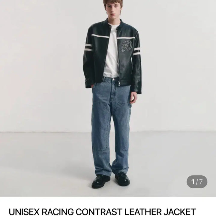 [BUNJANG] Dunst Racing Contrast Leather Jacket - Black (Size L) / [L] 던스트 레이싱 콘트라스트 레더 자켓 블랙