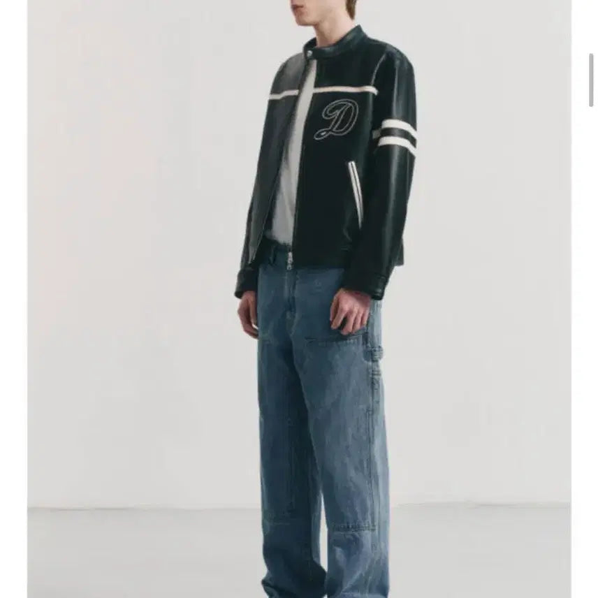 [BUNJANG] Dunst Racing Contrast Leather Jacket - Black (Size L) / [L] 던스트 레이싱 콘트라스트 레더 자켓 블랙