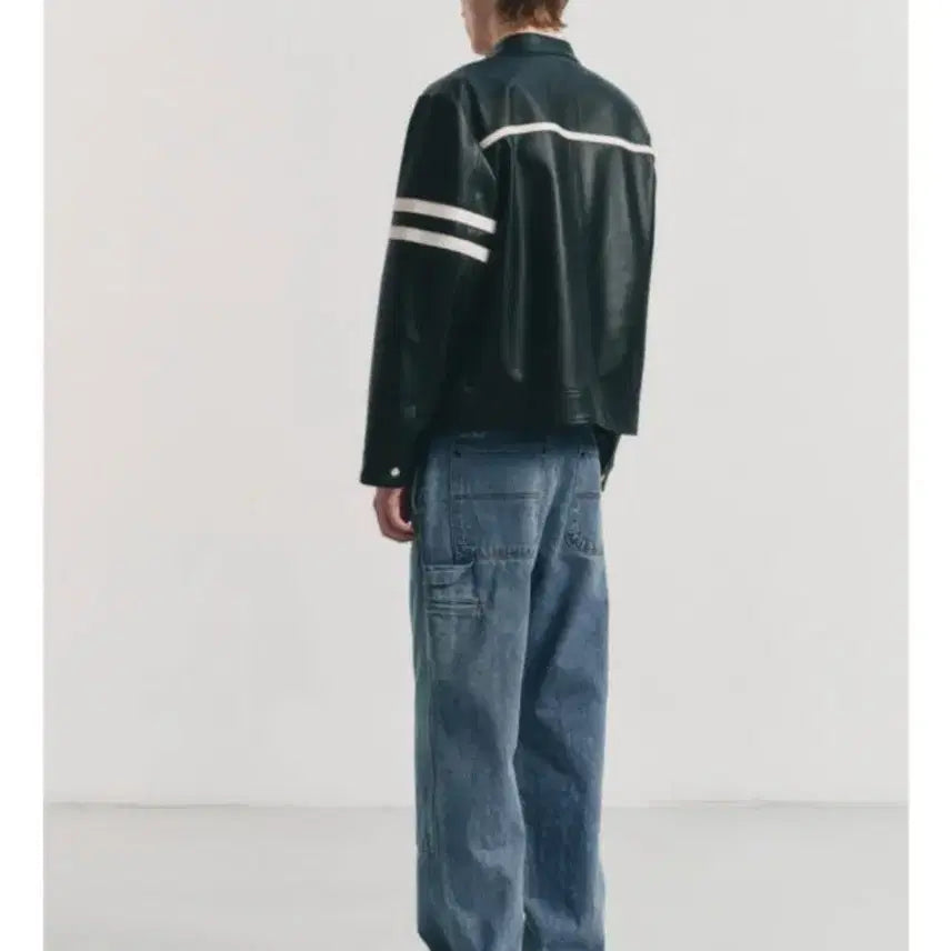 [BUNJANG] Dunst Racing Contrast Leather Jacket - Black (Size L) / [L] 던스트 레이싱 콘트라스트 레더 자켓 블랙