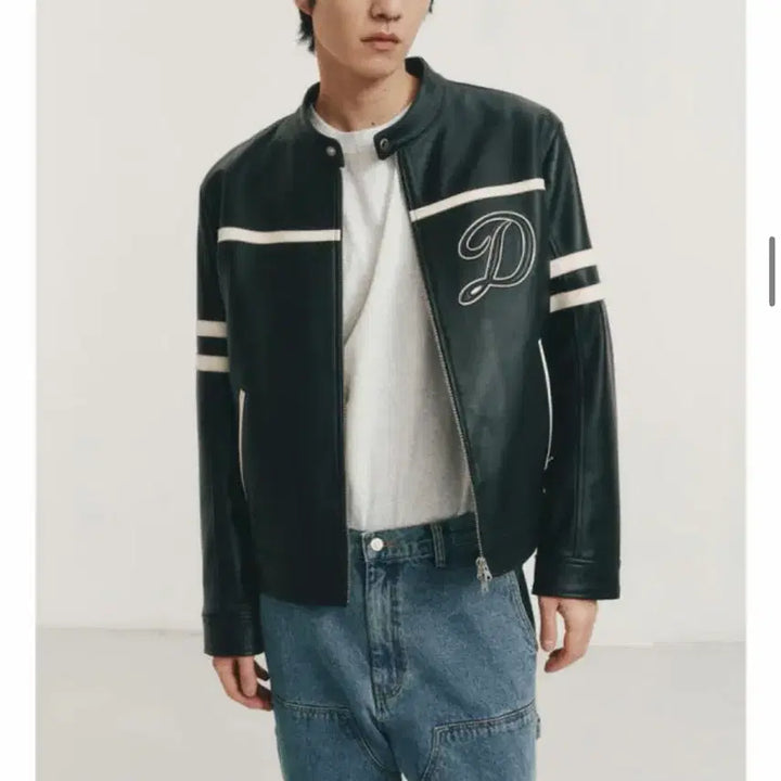 [BUNJANG] Dunst Racing Contrast Leather Jacket - Black (Size L) / [L] 던스트 레이싱 콘트라스트 레더 자켓 블랙