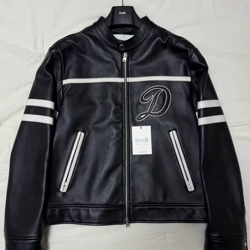 [BUNJANG] Dunst Racing Contrast Leather Jacket - Black (Size L) / [L] 던스트 레이싱 콘트라스트 레더 자켓 블랙