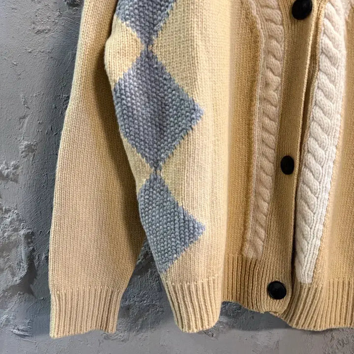 [BUNJANG] Studio Tomboy Argyle Wool Knit Cardigan Yellow / F 스튜디오톰보이 아가일 울 니트 가디건 옐로우