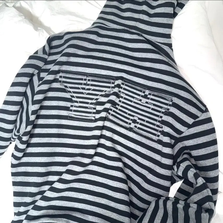 [SOLD OUT] 유희 스트라이프 후드집업 차콜