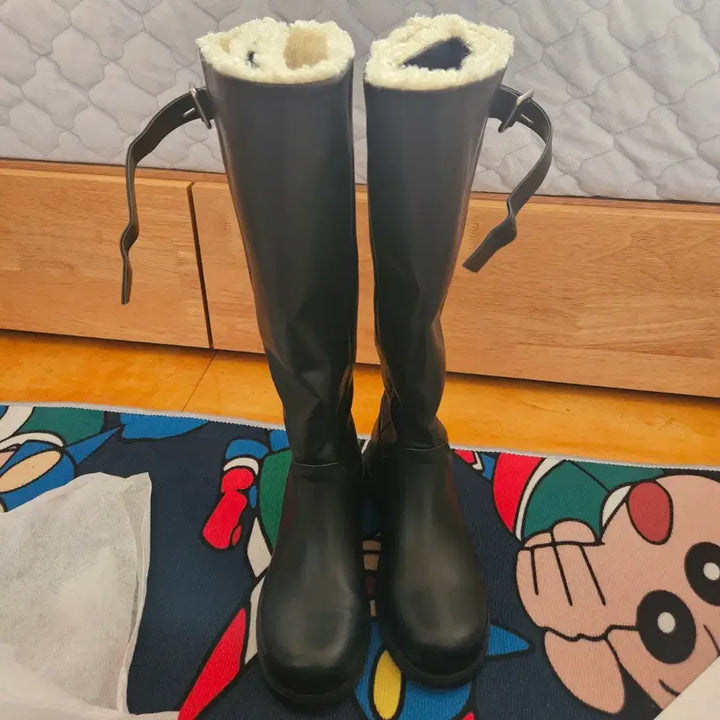 [BUNJANG] Black Leather Long Boots / 225  새상품 털 롱 부츠 판매 합니다.