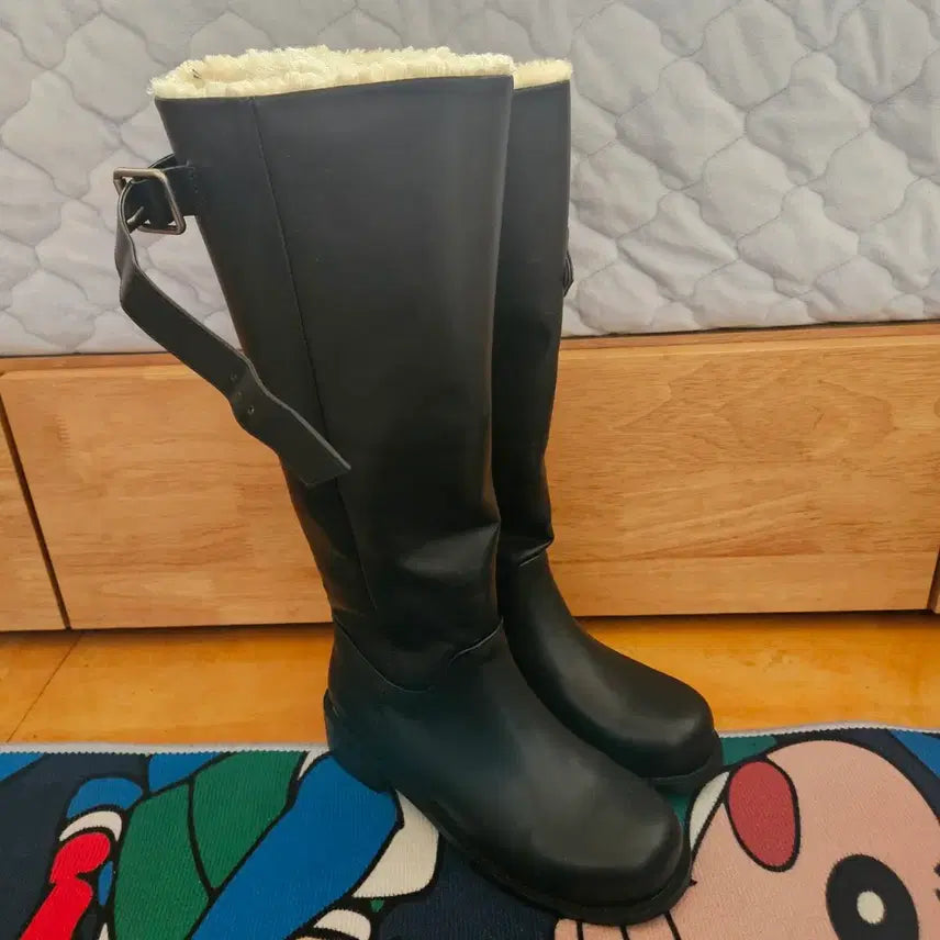 [BUNJANG] Black Leather Long Boots / 225  새상품 털 롱 부츠 판매 합니다.