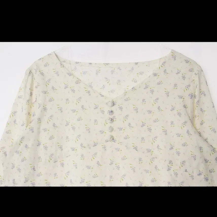 [SOLD OUT] JPN 브이넥 플라워 코튼 블라우스 M